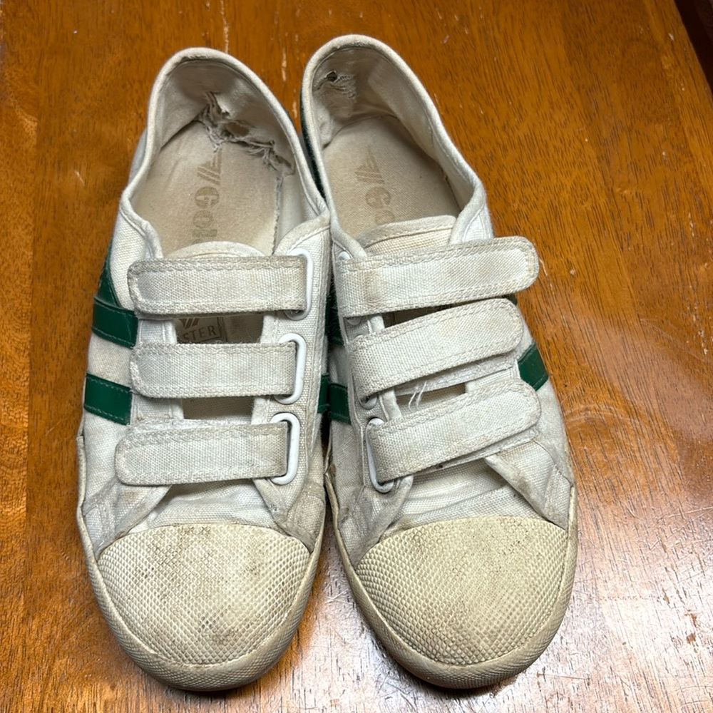 Green and White Coaster Gola Velcro Sneakers